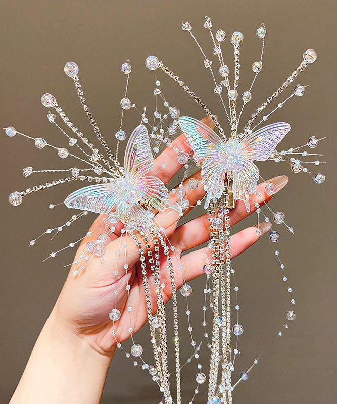 Épingle à cheveux unique en acrylique champagne avec pompon et papillon pour fille - TrendAura
