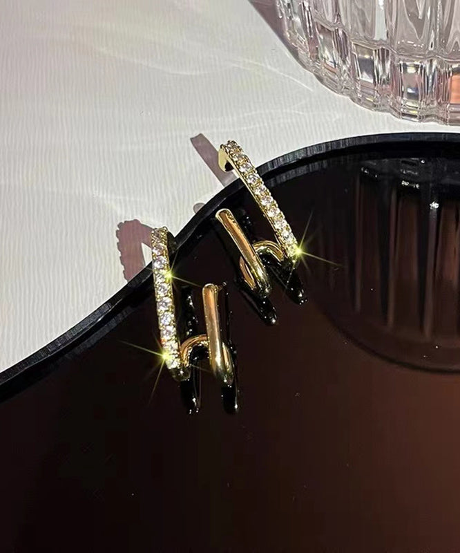Boucles d'oreilles à tige uniques en alliage d'or et d'argent sterling et zircon - TrendAura