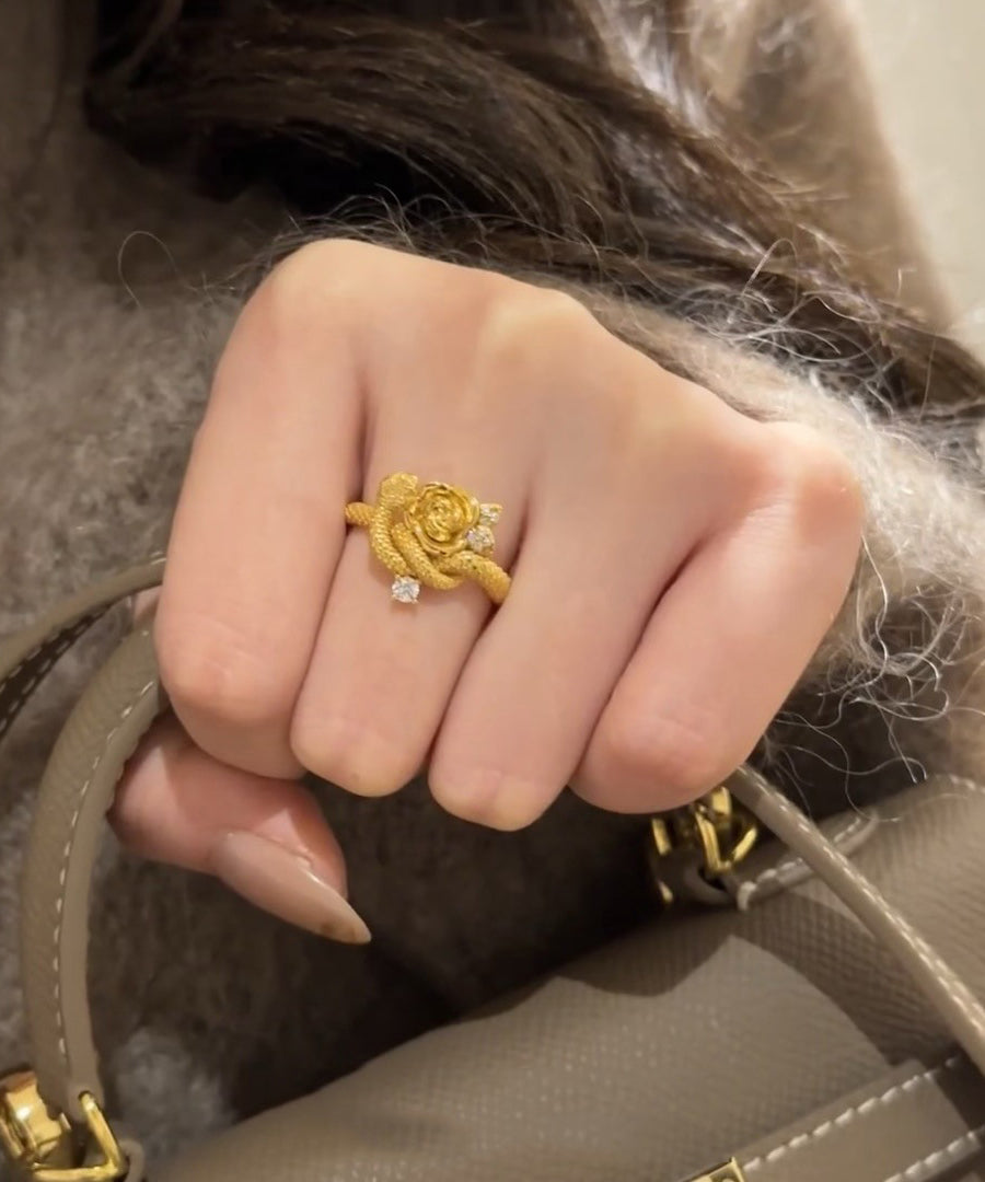 Bagues uniques en argent sterling doré avec zircon rose et serpent - TrendAura