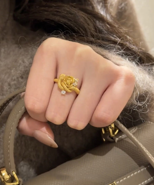 Bagues uniques en argent sterling doré avec zircon rose et serpent - TrendAura