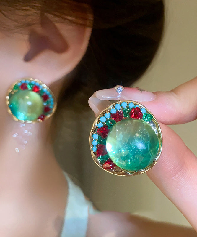 Boucles d'oreilles à tige uniques en alliage vert et émail coloré en zircon - TrendAura