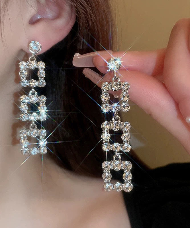 Boucles d'oreilles pendantes uniques en soie, cuivre et zircon, chaîne carrée - TrendAura