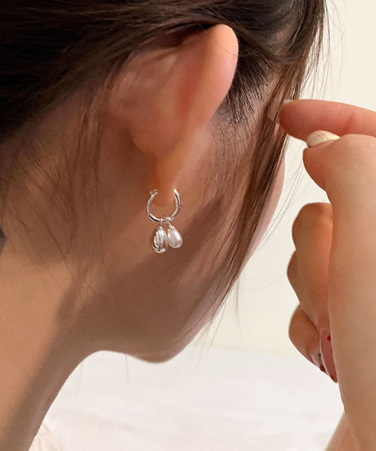 Boucles d'oreilles créoles uniques en soie et métal avec perles et gouttes d'eau - TrendAura