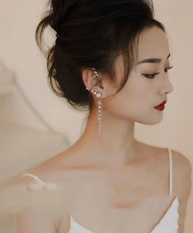 Boucles d'oreilles pendantes uniques en argent sterling et zircon - TrendAura