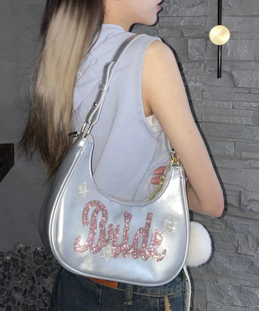 Sac hobo unique en similicuir avec lettres en strass argentés - TrendAura