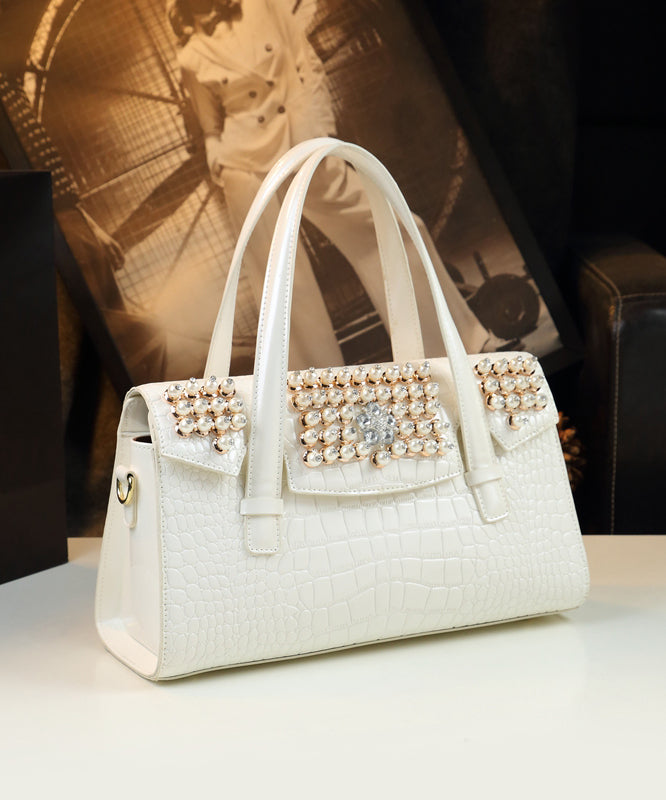 Sac fourre-tout unique en similicuir blanc à motif alligator et zircon - TrendAura