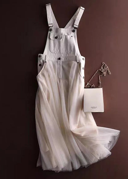 TrendAura Denim And Tulle Patchwork Dress For Women With Effortless Summer Charm And Flowy Fit