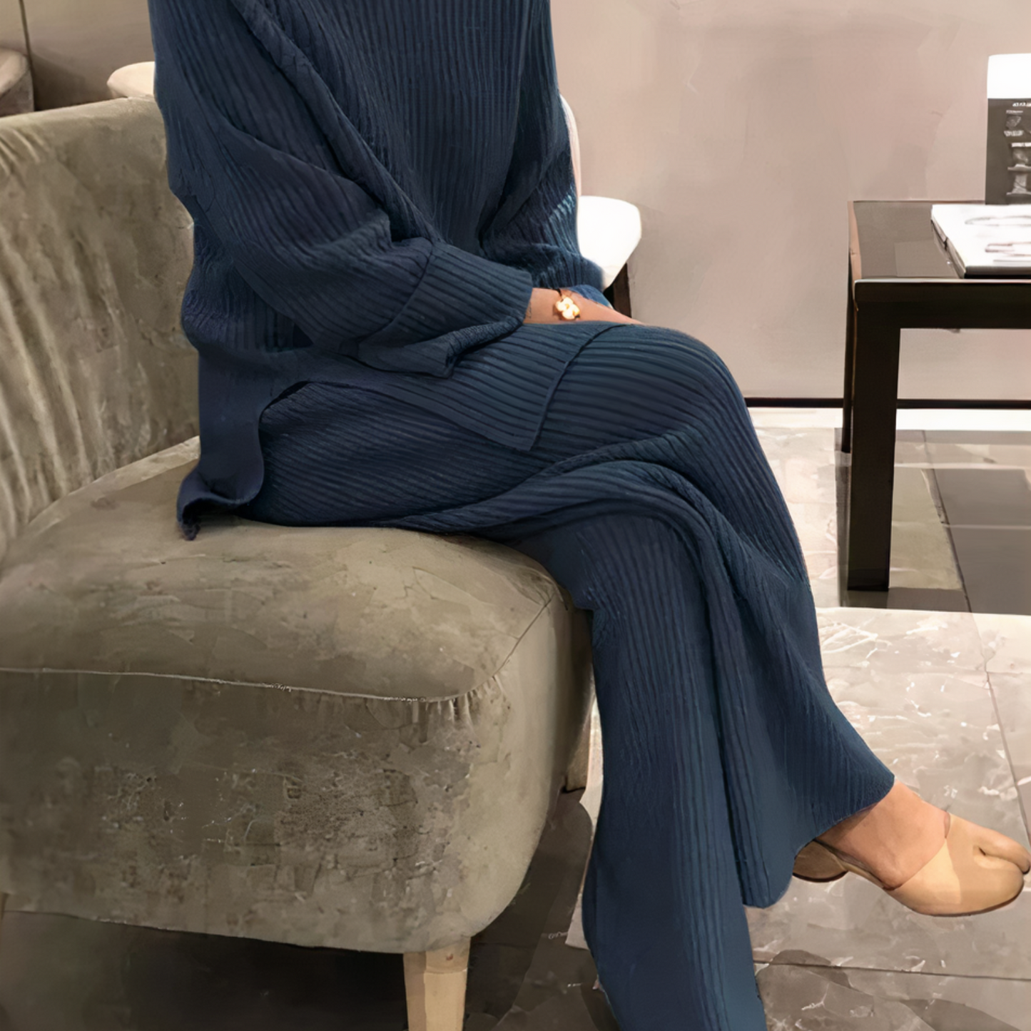 Women's Knitted Set - Soft Rib Knit - Relaxed Fit - Sweater & Wide Pants