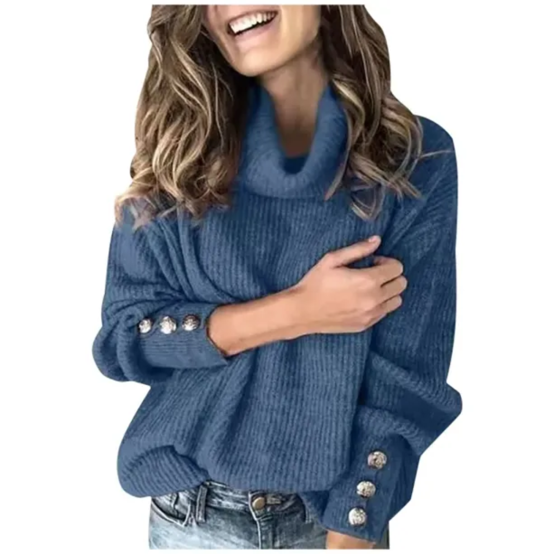 Women Oversized Turtleneck Sweater With Buttoned Sleeves Cozy Relaxed Fit Versatile Chic Warmth