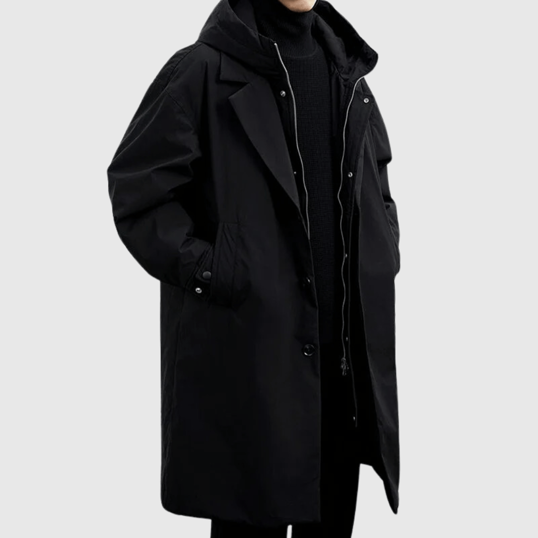 Men's Oversized Coat Weather Resistant Hooded Button Front Knee Length Winter Outerwear By TrendAura