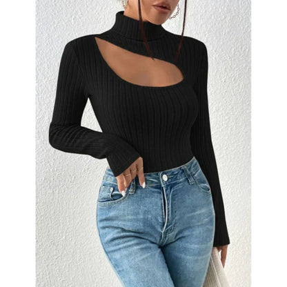 Turtleneck Sweater with Hollow Chest for Women | Long Sleeves