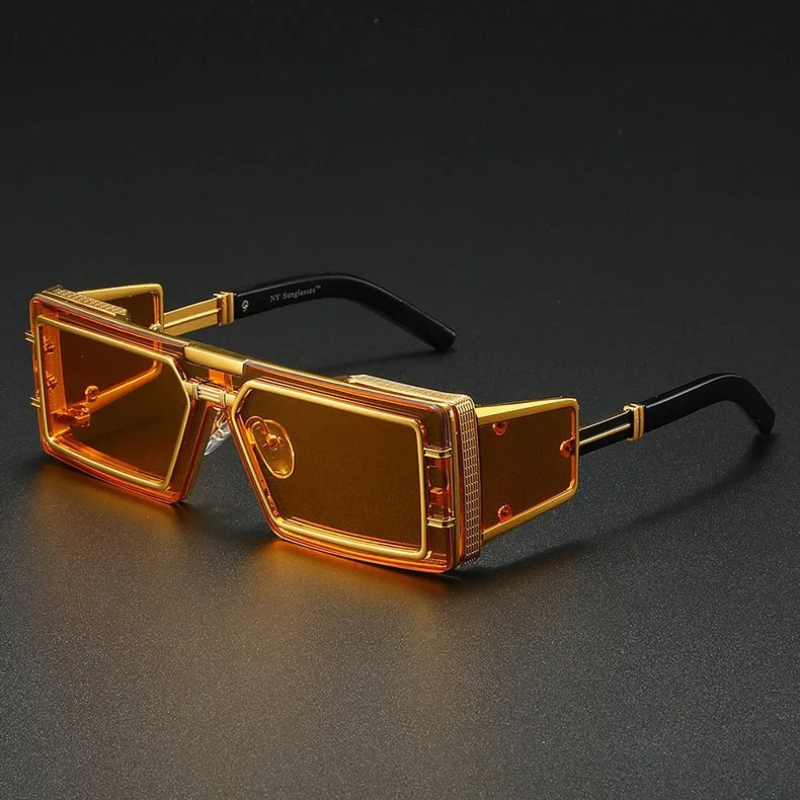 Arlen Luxe Steampunk Sunglasses With UV Protection Bold Square Frame Intricate Metal Accents