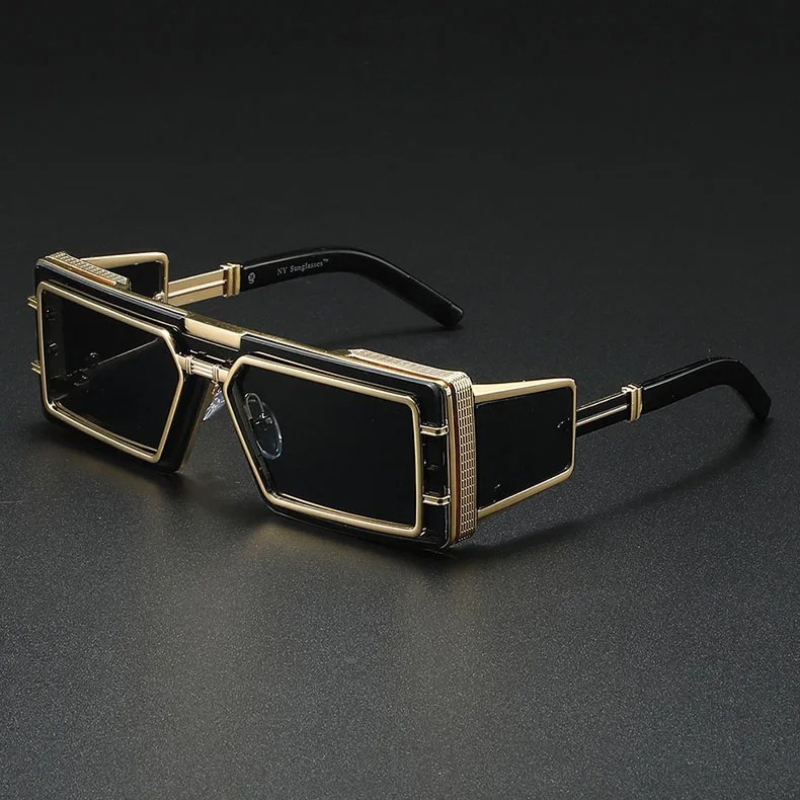 Arlen Luxe Steampunk Sunglasses With UV Protection Bold Square Frame Intricate Metal Accents