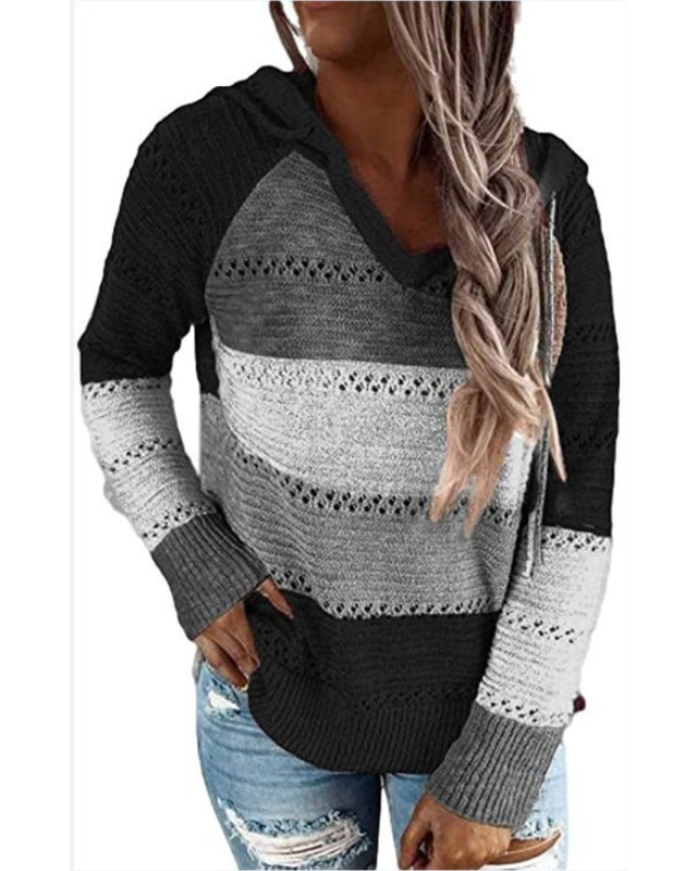 Camille Striped Lightweight Hoodie Pullover for Women Breathable Knit Effortless Layering Casual Comfort