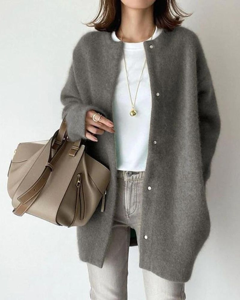 Women’s Cardigan – Oversized Fit – Soft Knit – Button Front – Mid-Length Layering
