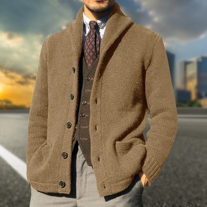 Men's Knit Cardigan With Shawl Collar Button Closure And Pockets For Classic Comfort