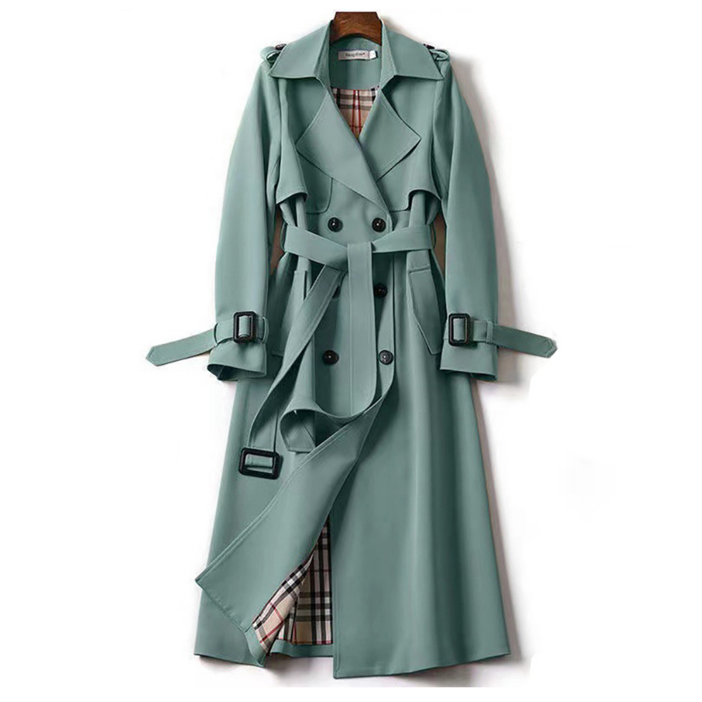 Long Trench Coat With Belt For Women Elegant Confidence Autumn And Spring Classic Details