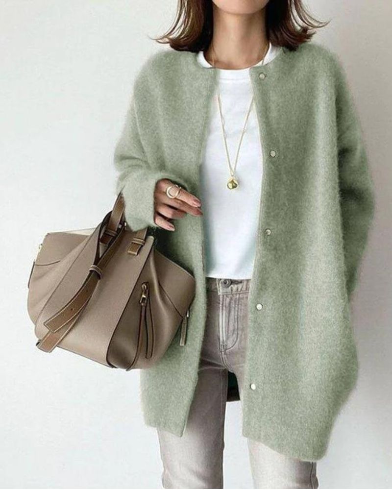 Women’s Cardigan – Oversized Fit – Soft Knit – Button Front – Mid-Length Layering