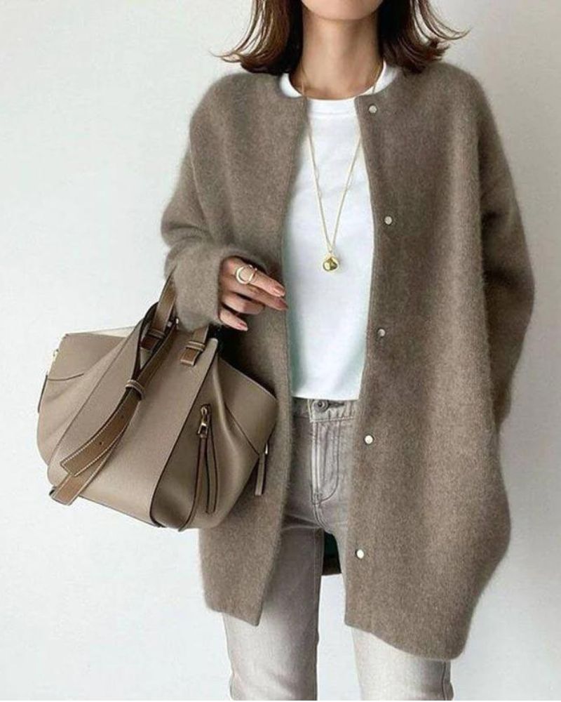 Women’s Cardigan – Oversized Fit – Soft Knit – Button Front – Mid-Length Layering