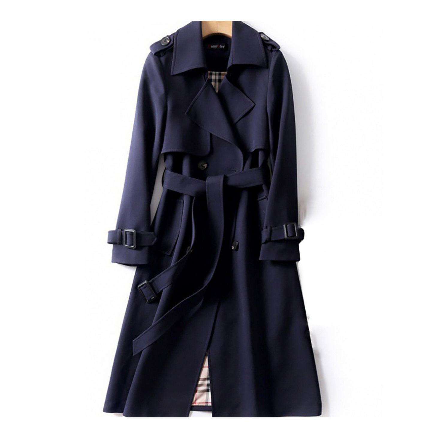 Long Trench Coat With Belt For Women Elegant Confidence Autumn And Spring Classic Details