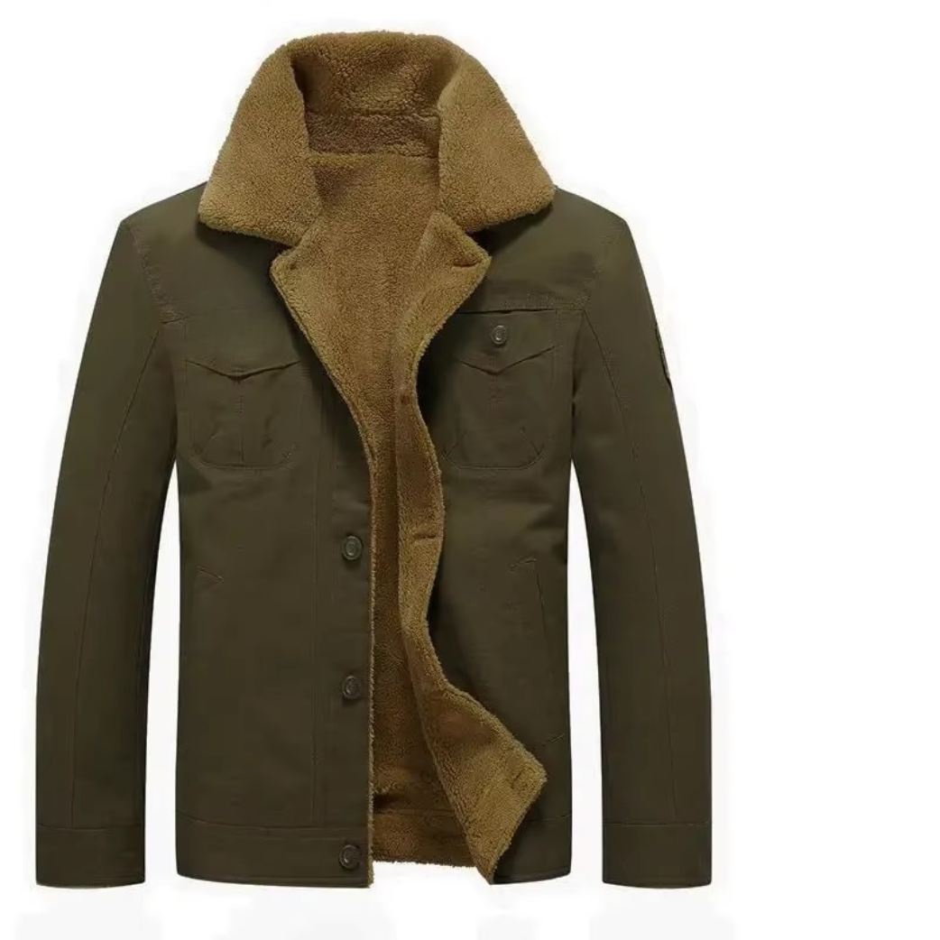 Men's Cotton Military Jacket With Shearling Lining For Autumn And Winter Parka Regular Fit Outdoor Coat