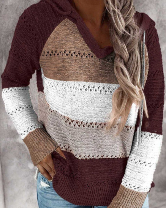 Camille Striped Lightweight Hoodie Pullover for Women Breathable Knit Effortless Layering Casual Comfort