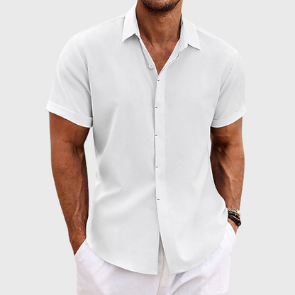 TrendAura Mens Button Closure Short Sleeve Shirt Breathable Cotton Linen Blend Casual Fit