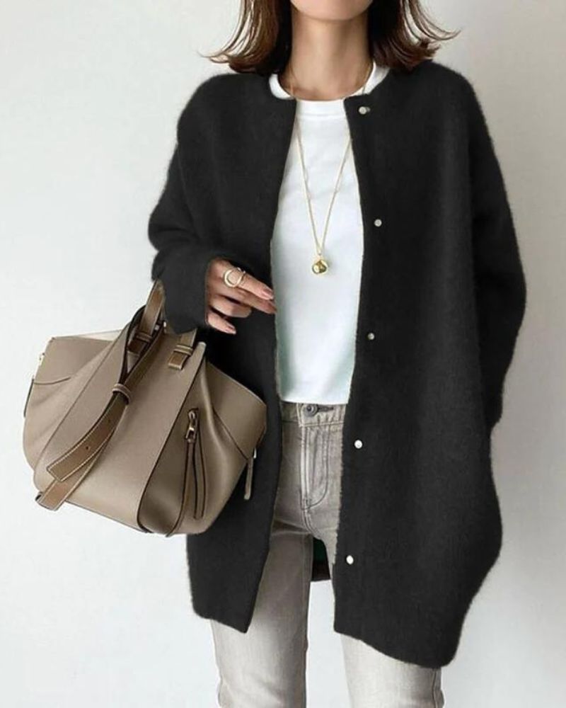 Women’s Cardigan – Oversized Fit – Soft Knit – Button Front – Mid-Length Layering