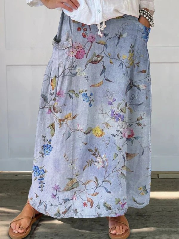 Women's Vintage Print Skirt with Pocket Design and Classic Style - TrendAura