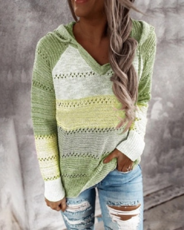 Camille Striped Lightweight Hoodie Pullover for Women Breathable Knit Effortless Layering Casual Comfort