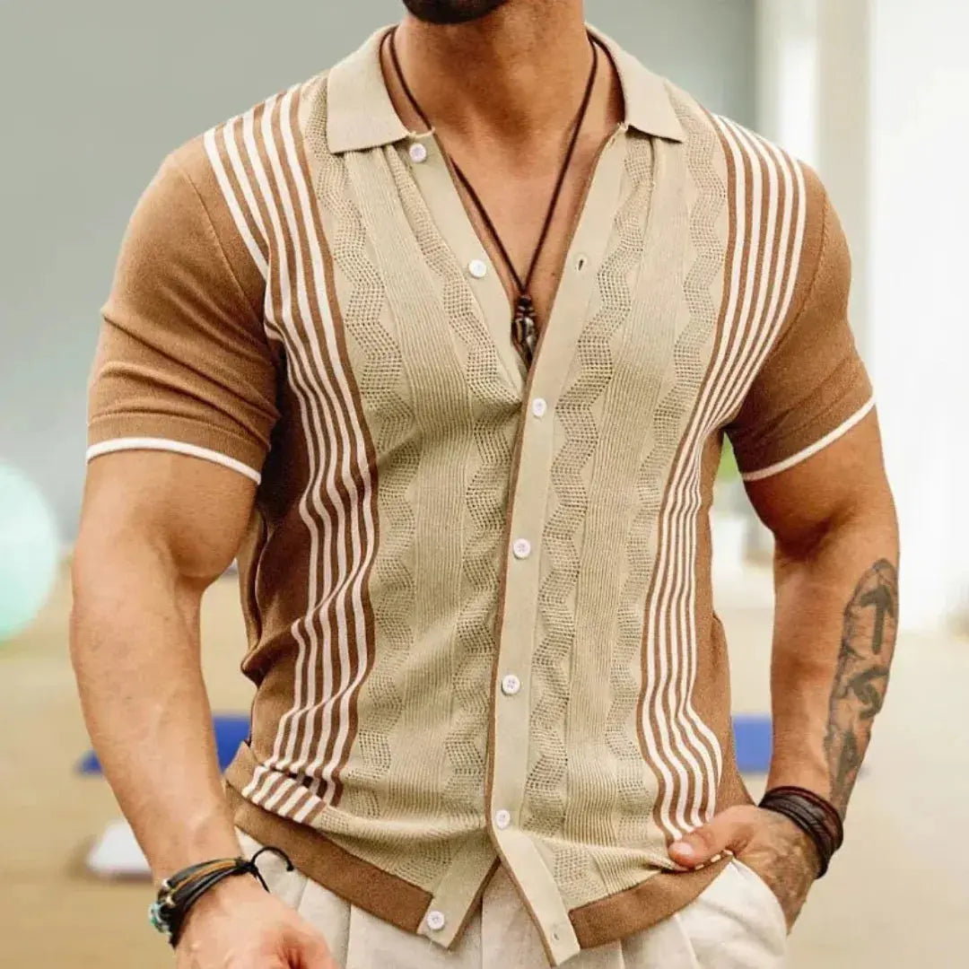 TrendAura Urban Striped Knit Shirt For Men Luxury Casual Wear Light Breathable Timeless Style