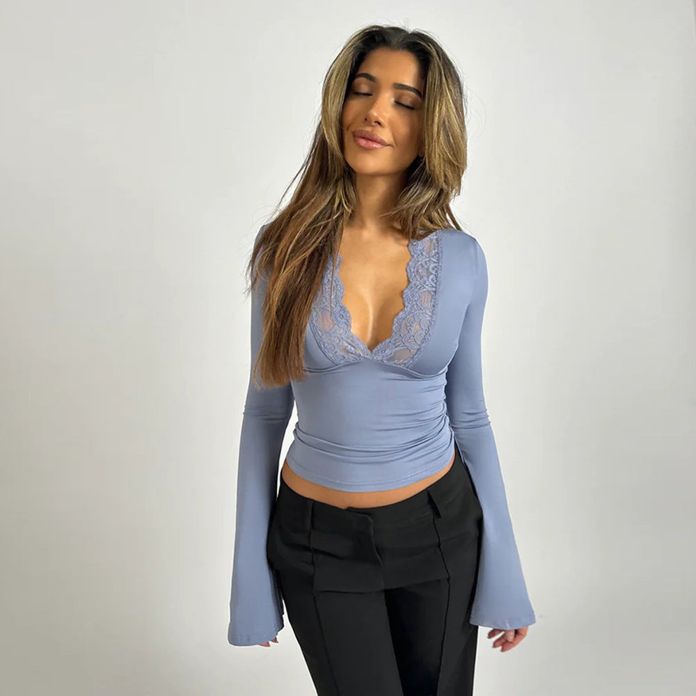 V-neck blouse with flare sleeves