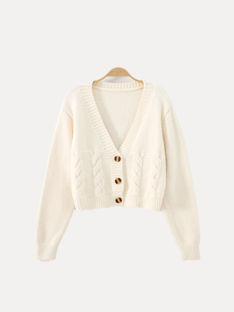 Ella | Women’s Buttoned V-Neck Knit Crop Sweater