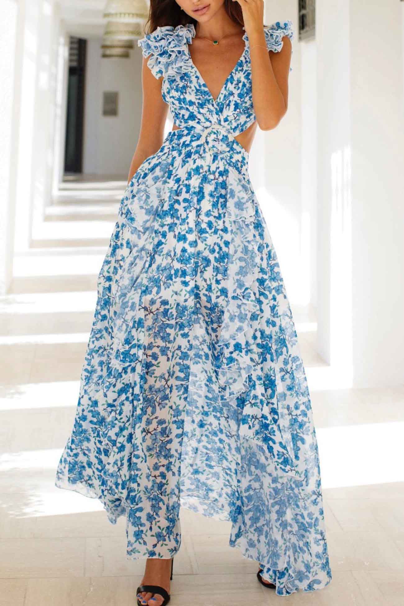 V-Neck Floral Maxi Dress for Women – Elegant & Flowing
