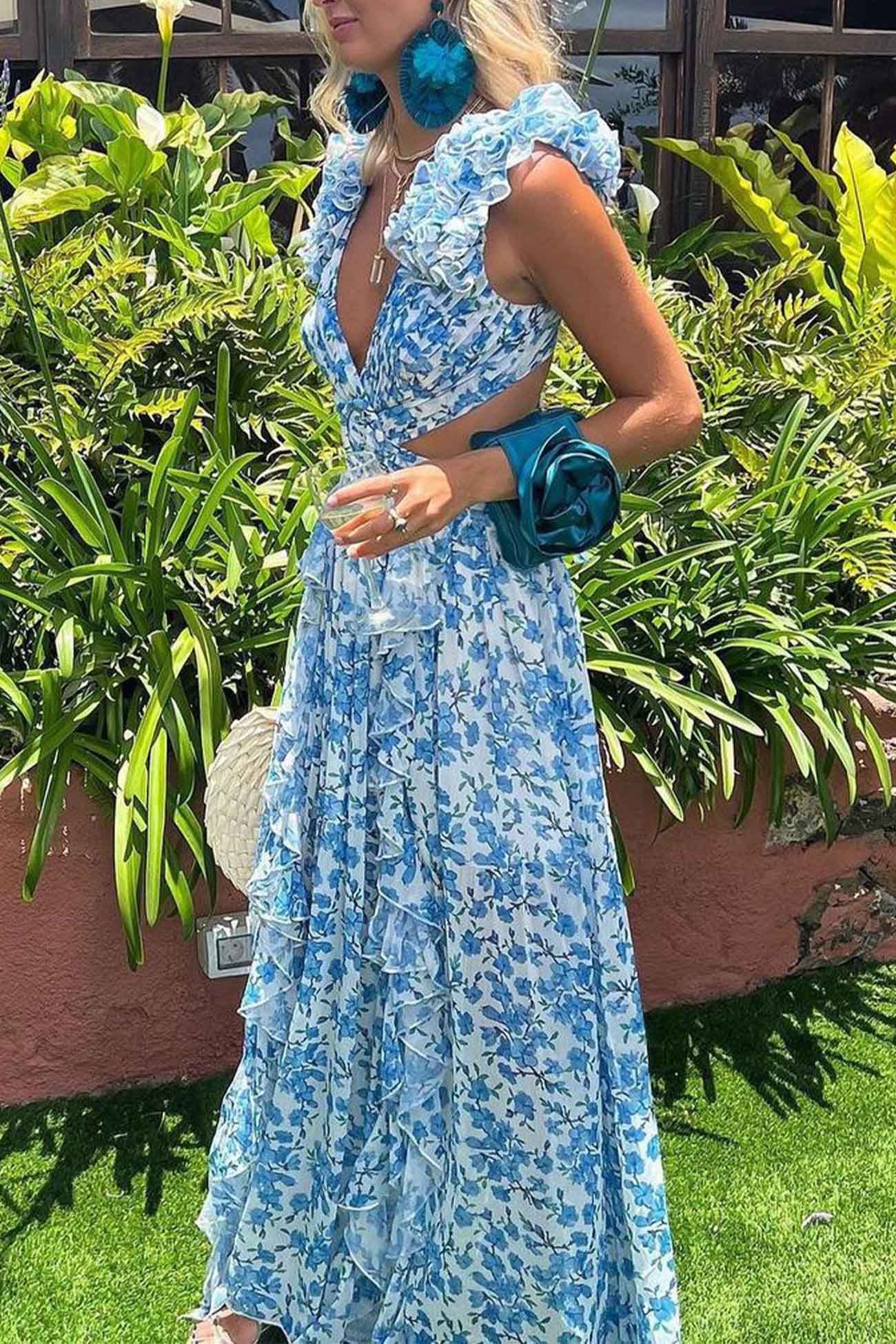 V-Neck Floral Maxi Dress for Women – Elegant & Flowing