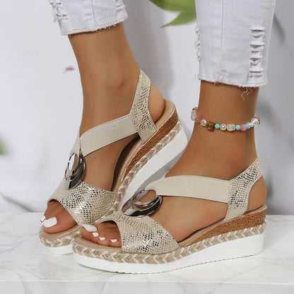 Veronique – Women’s wedge sandals with decoration and elastic strap