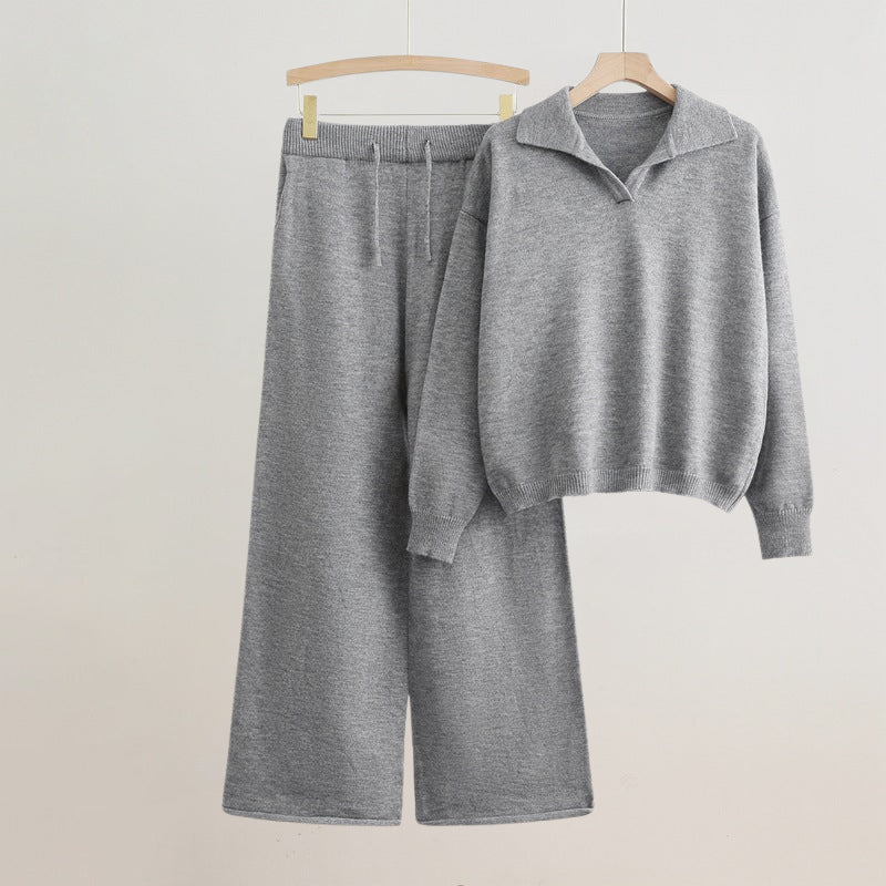 Elise Knit Set Elegant Long Sleeve Top With Wide Leg Pants For Everyday Women Chic Comfort And Style