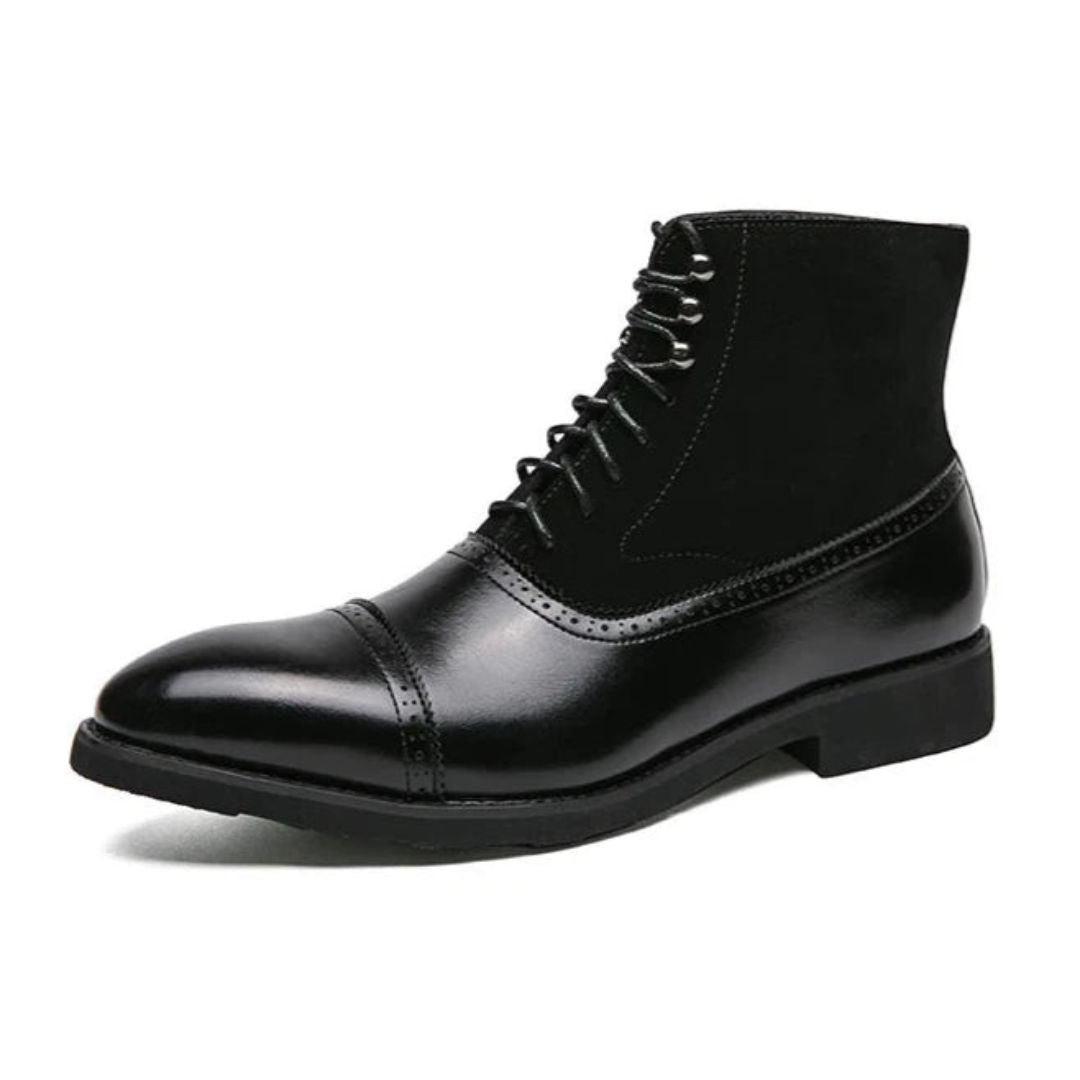 Vaughn Hartfield Cap Toe Boots for Men in Rich Leather and Suede with Durable Hybrid Sole by TrendAura