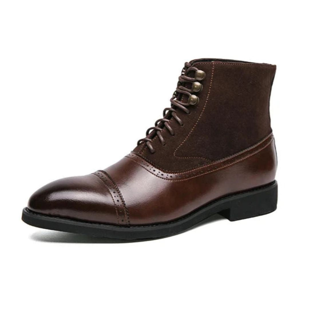 Vaughn Hartfield Cap Toe Boots for Men in Rich Leather and Suede with Durable Hybrid Sole by TrendAura