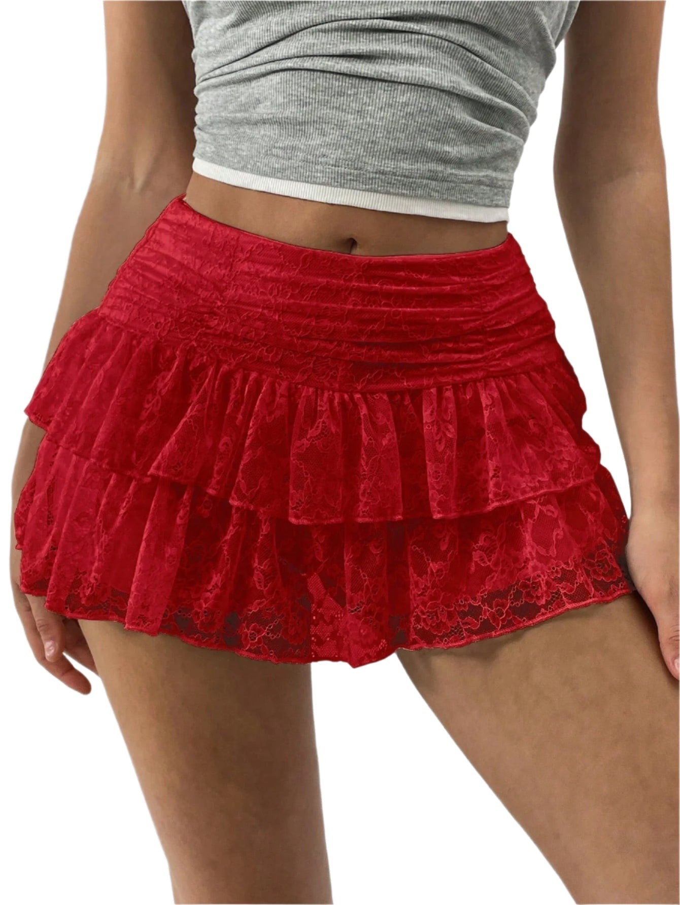 Women's ruffled mini skirt with wide belt