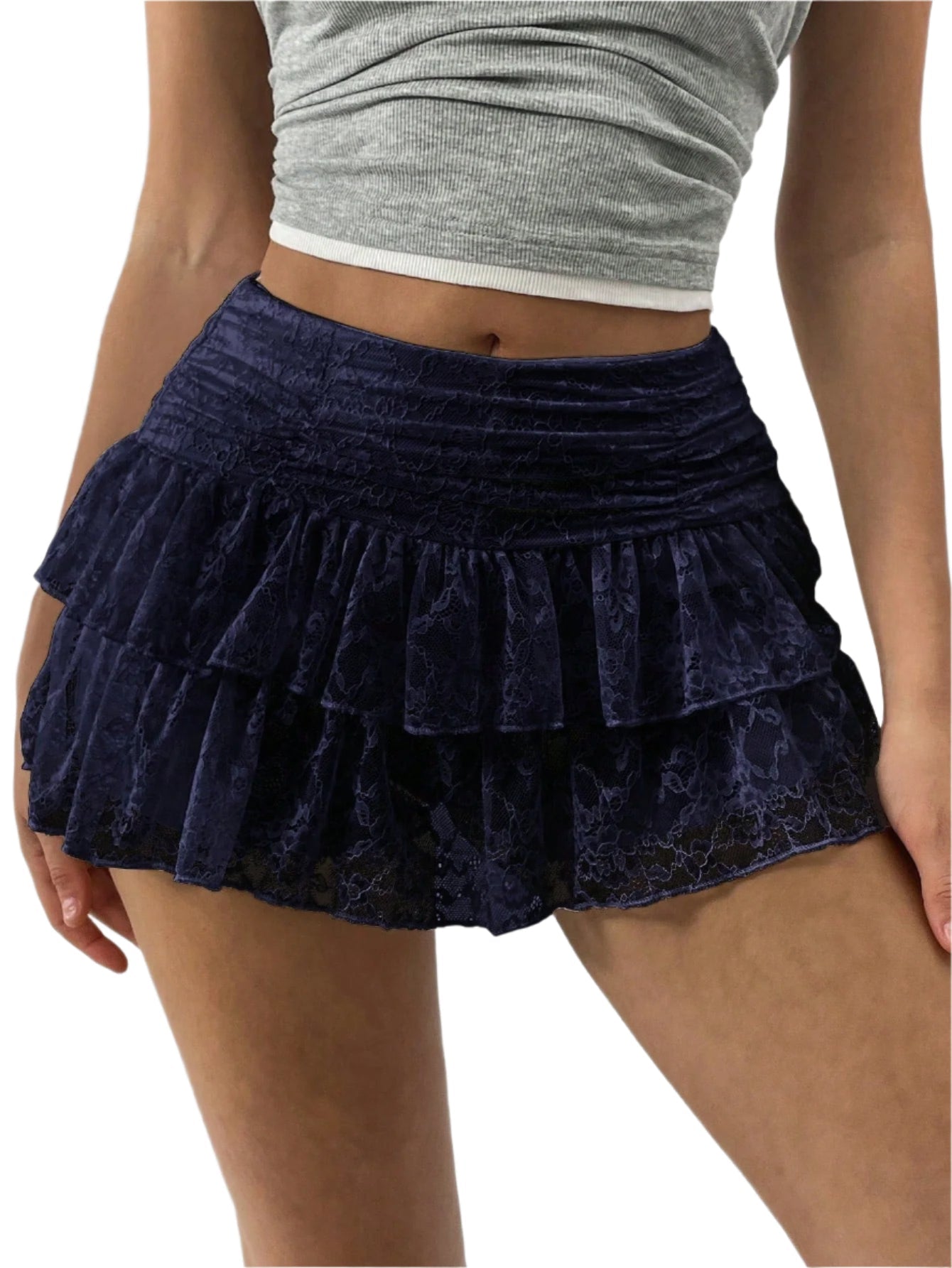 Women's ruffled mini skirt with wide belt