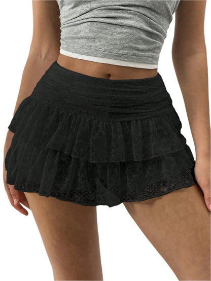 Women's ruffled mini skirt with wide belt