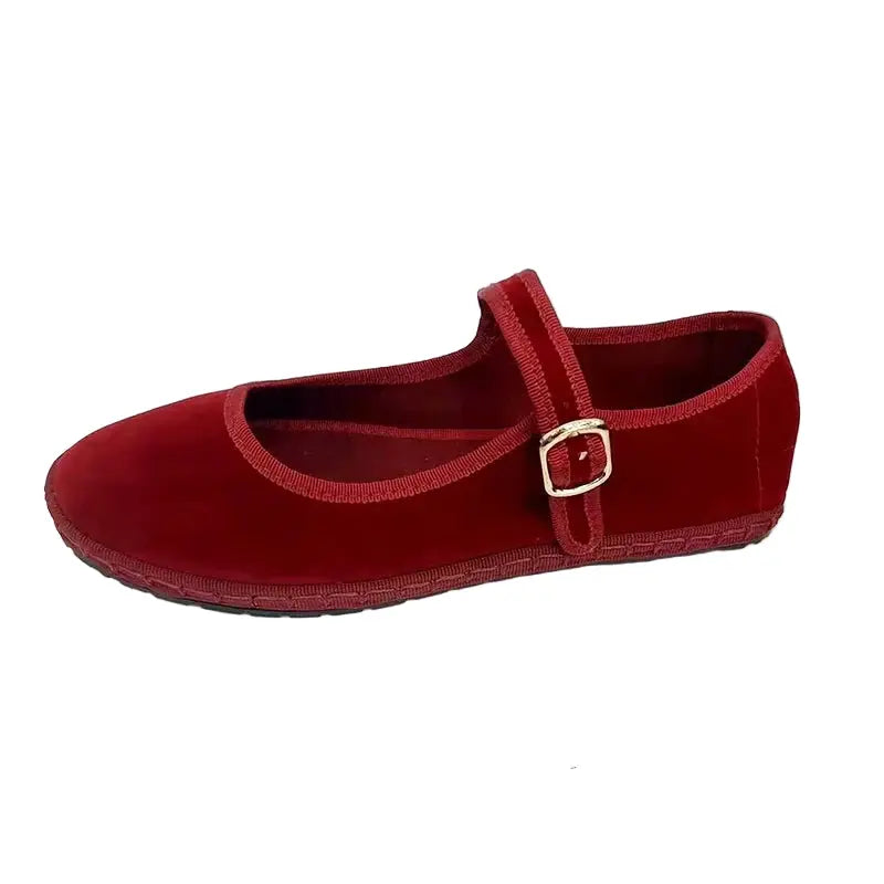 Velvet Ballet Flats for Women – Elegant & Comfortable Mary Jane Design