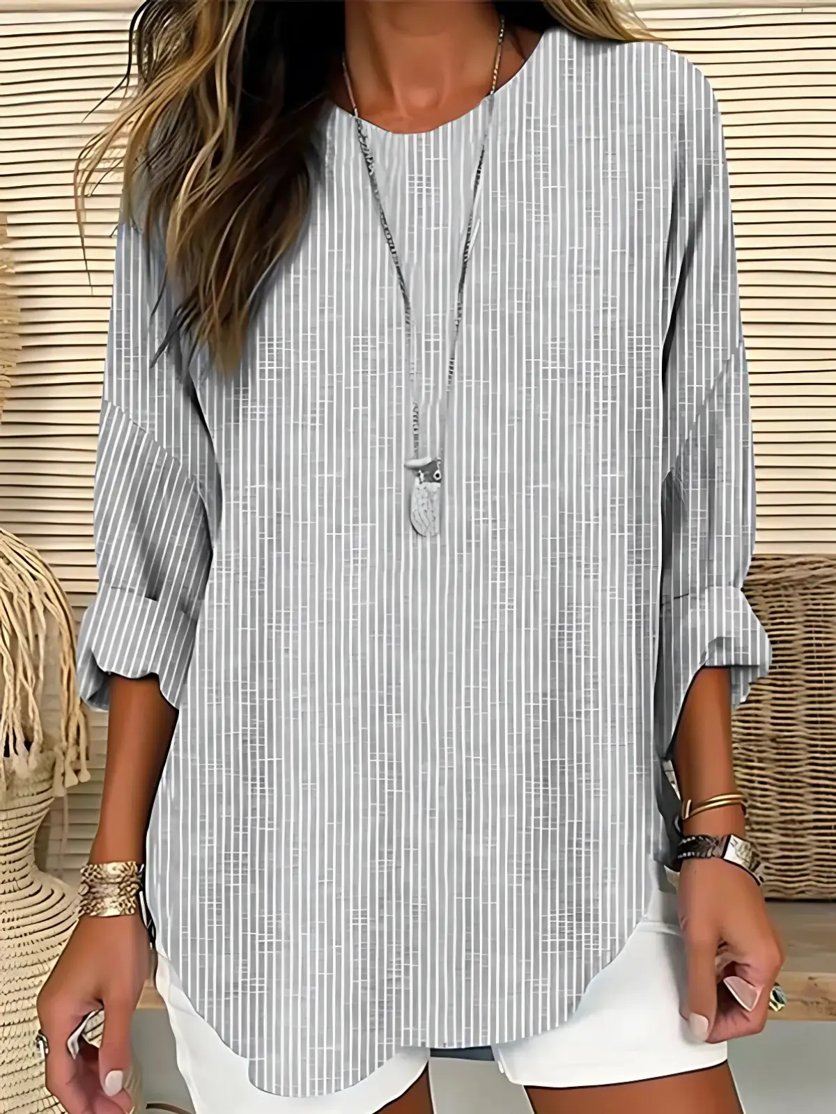 Vertical Striped Blouse for Women – Lightweight & Stylish Long Sleeve Top