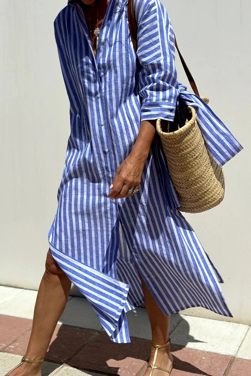 Vertical Striped Shirt Dress for Women – Effortless Style & Comfort