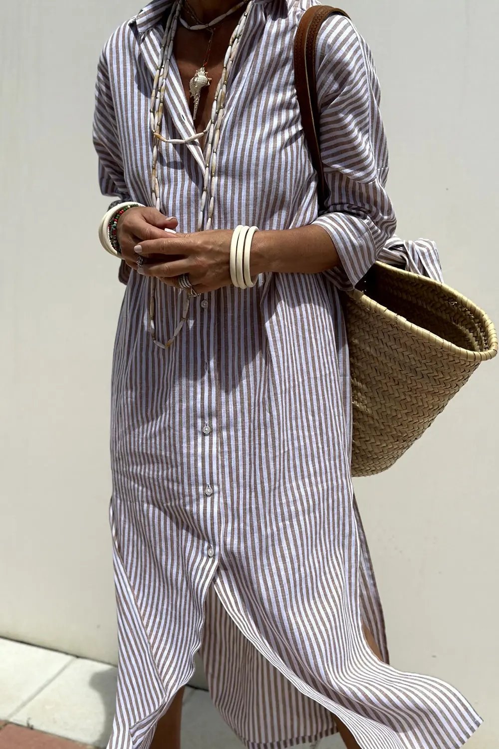 Vertical Striped Shirt Dress for Women – Effortless Style & Comfort
