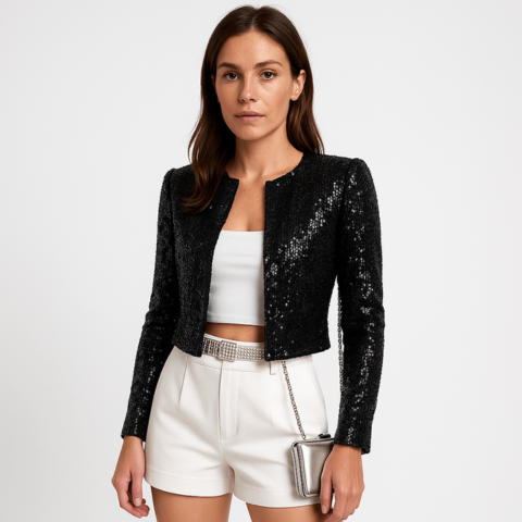 Short Evening Jacket with Shiny Sequins | Glamorous and Structured
