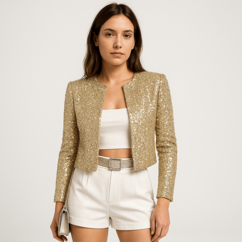 Short Evening Jacket with Shiny Sequins | Glamorous and Structured