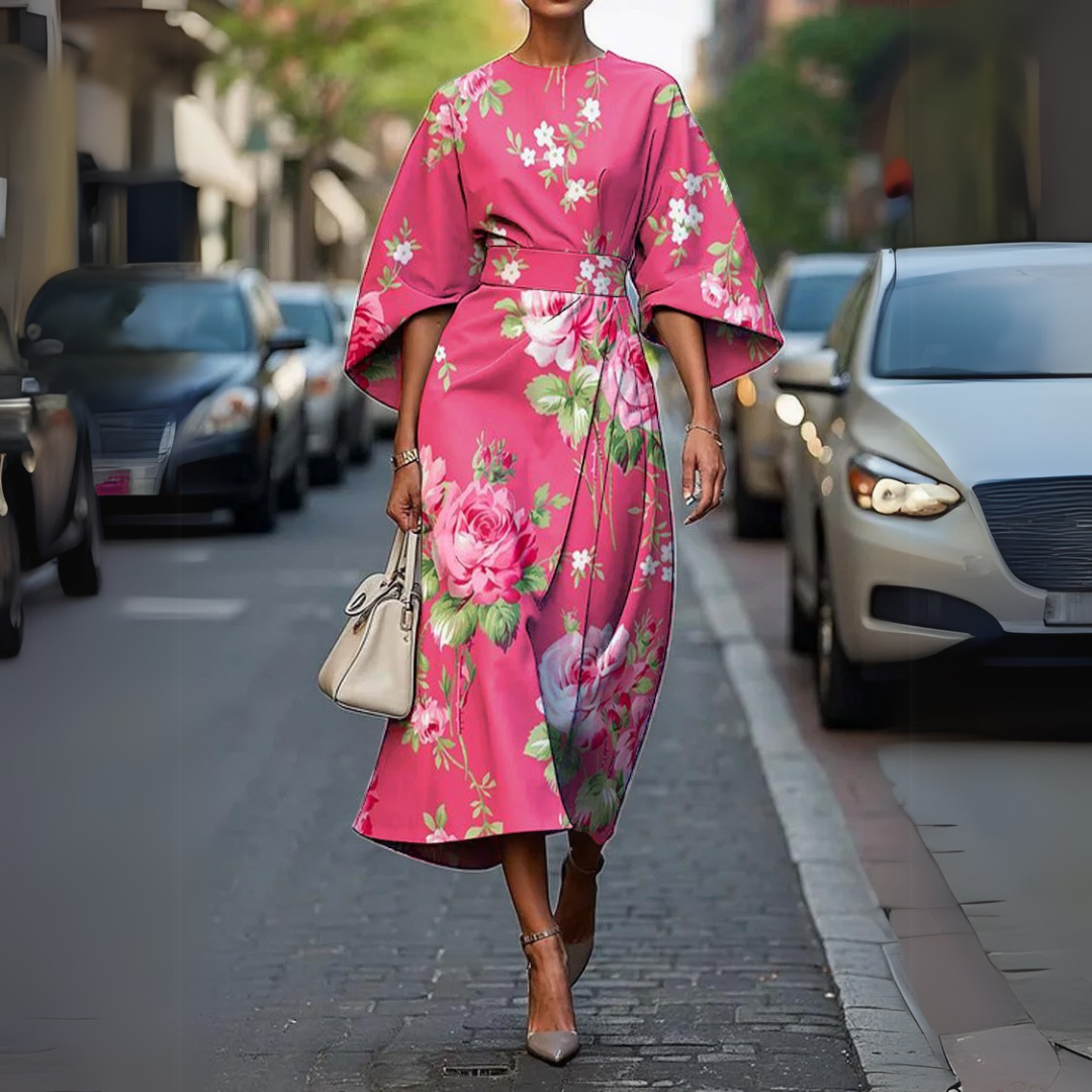 Lucia Cotton Asymmetrical Wrap Midi Dress | Quilted Cinched Waist Dress