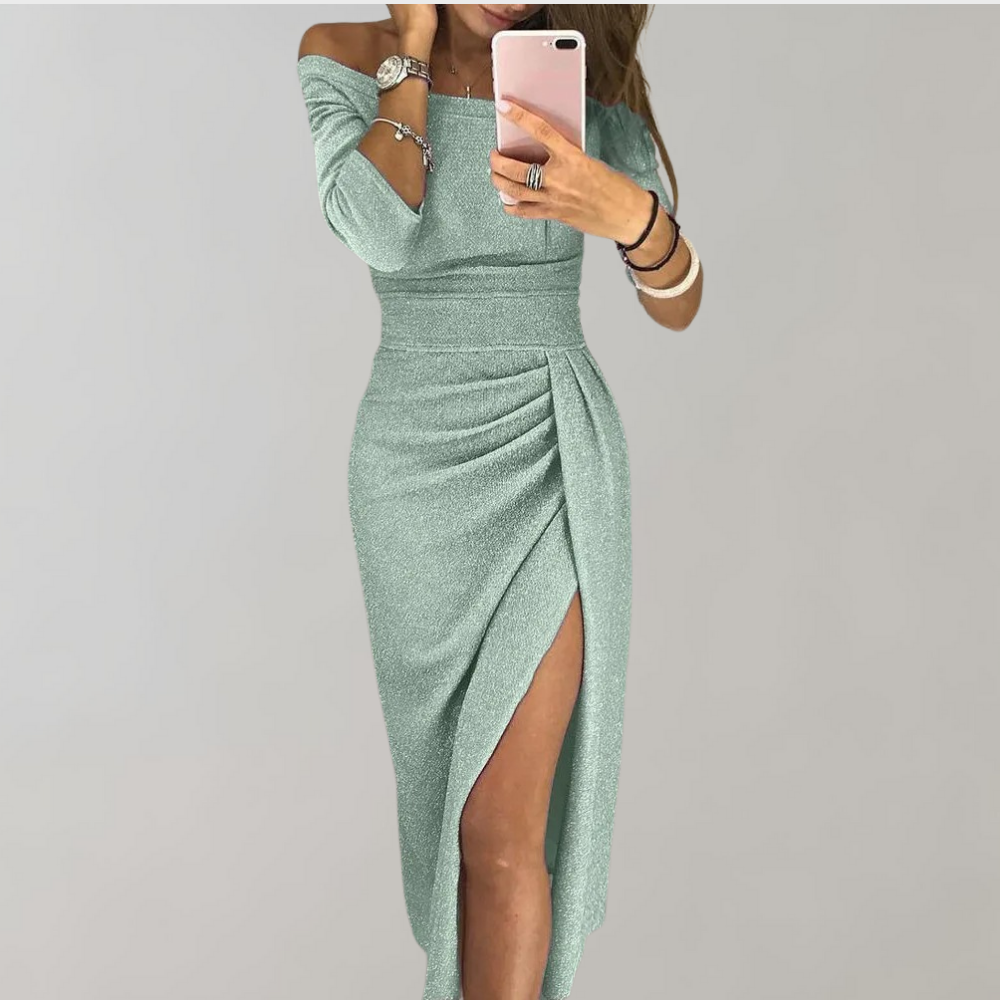Marit Glitter Dress For Women Short Sleeves Long Cut Shine At Parties Elegant Night Out Look